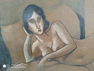 great painting of nude,  oil on old carton,  masterpiece of old painter,  framed 6