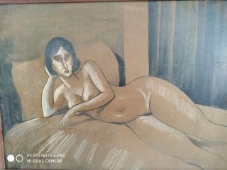 great painting of nude,  oil on old carton,  masterpiece of old painter,  framed 7
