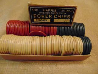 Box Vintage Poker Chips (100ct) Stop Monkeying Dog Monkey Cat Harris Co.