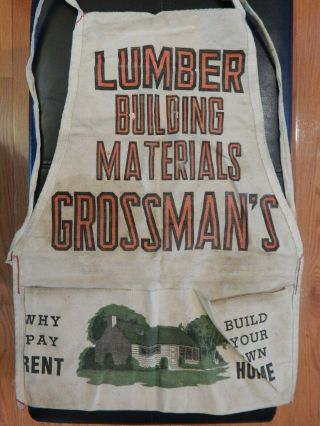 Vintage Grossmans Lumber Building Materials Work Apron