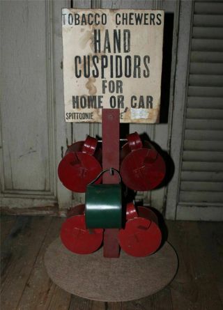 Vintage Spittoon Store Display Sign W/6 Spittoons