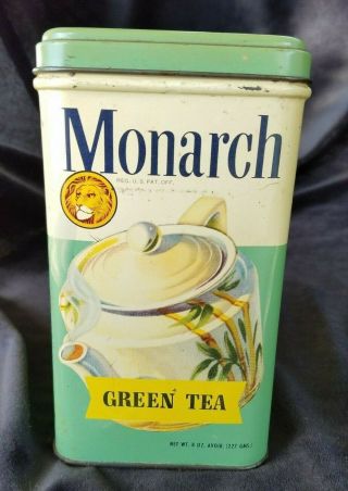 Old Advertising Tin Monarch Green Tea Consolidated Grocers Chicago Old Stock