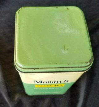 Old Advertising Tin MONARCH Green TEA Consolidated Grocers Chicago Old Stock 5