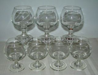 Vintage Set Of 7 Small Brandy Sniffer Cognac Glasses Clear Footed 4 1/2 " Tall