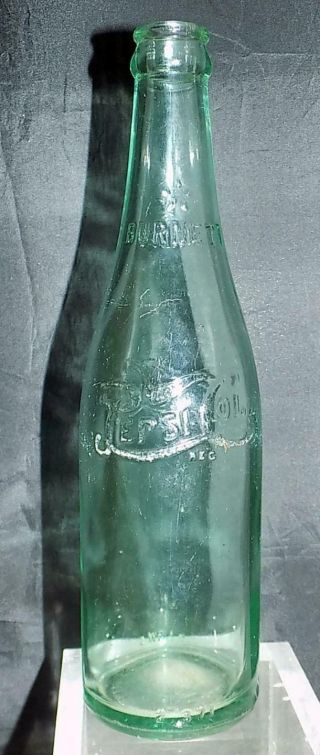 Rare Vintage Burnett Soda Bottle Pepsi Bottling Co Durham NC Aqua Ayers DUR 11 2