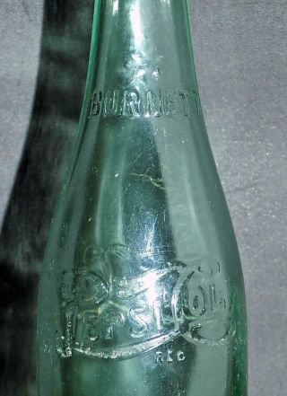 Rare Vintage Burnett Soda Bottle Pepsi Bottling Co Durham NC Aqua Ayers DUR 11 4