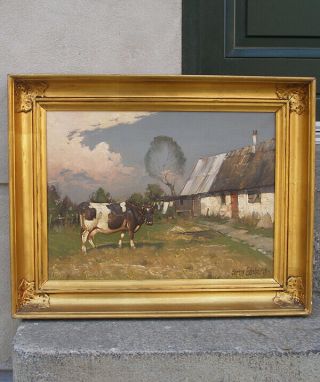 Soren Edsberg (1945) Danish Country Landscape With Holstein Friesian Cattle.