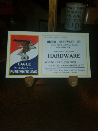 Vintage D.  Elmer Eagle Logo Obold Hardware Reading Pa Blotter Card