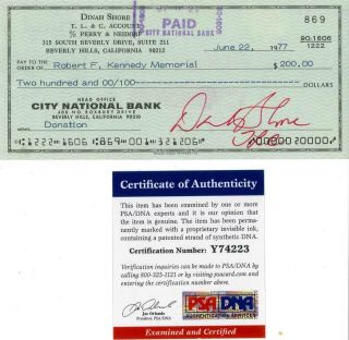 Dinah Shore Signed Personal Check Psa/dna Authenticated