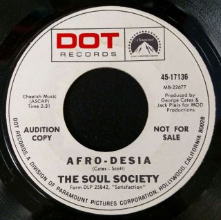 The Soul Society Afro - Desia / Sidewinder 1968 Usa 7 " Promo Single Latin Soul 45