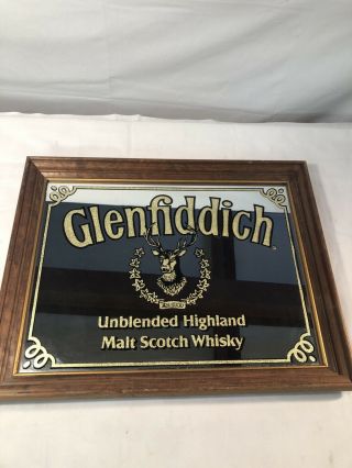 Glenfiddich Single Malt Scotch Whisky Mirror Framed Bar Sign Vintage Rare 20x14 "