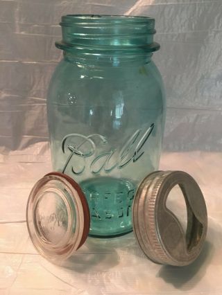 Vintage 9 Perfect Ball Mason Jar Quart Blue Glass 1923 - 1933