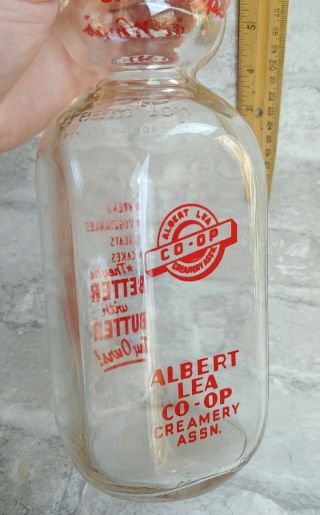 Antique Co - Op Creamery Assn Advertising Clear Glass Dairy Bottle,  Albert Lea Mn