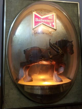 Vintage Budweiser Clydesdale Lighted Bubble Faced Beer Sign For Bar - Tavern