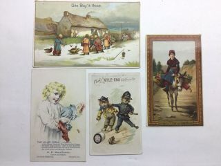 (4) Trade Cards Clark’s Mile End Day’s Soap Miller Organ
