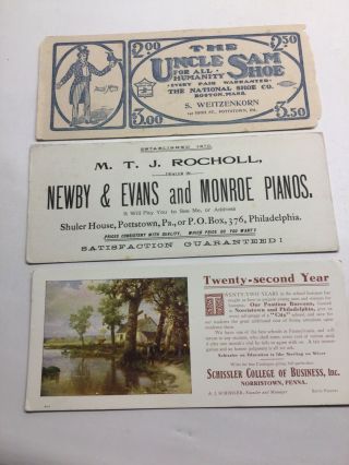 (3) Advertising Ink Blotters Newby And Evans National Shoe Co Schissler College