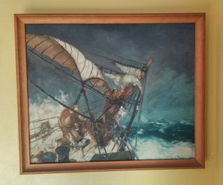Robert F.  Lie Signed Oil On Canvas Painting Ship In Storm 