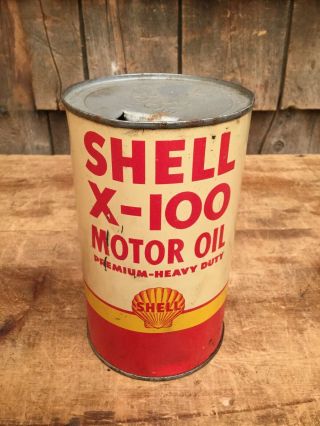 Vintage 1 Imperial Quart Shell X - 100 Motor Oil Tin Can Gas Service Station Sign