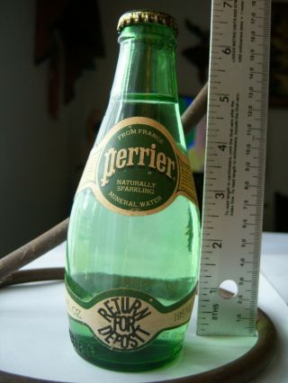 Vintage Perrier Mineral Water Green Glass Bottle Paper Label
