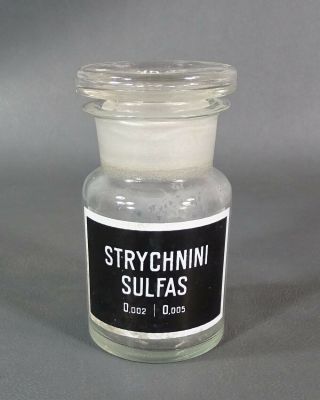 Strychnine Poison Antique Apothecary Pharmacy Medical Drug Glass Bottle Jar Rx