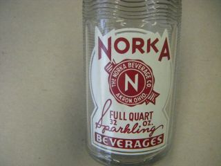 Norka Sparkling Beverage 32 Oz.  Glass Advertising Soda Bottle Akron Ohio