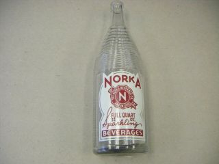 Norka Sparkling Beverage 32 Oz.  Glass Advertising Soda Bottle Akron Ohio 2