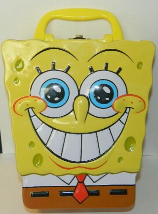 Spongebob Squarepants Head Shape Large Carry All Tin Tote Lunchbox,