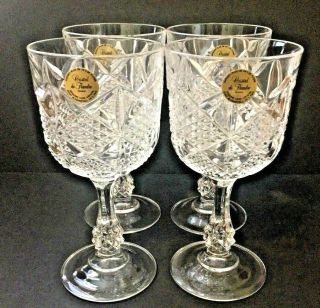 Set Of 4 Vintage Cristal De Flandre Wine Glasses With Tags Leaded Crystal