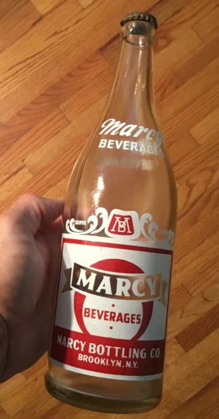 Big Old Marcy Beverage Soda Pop Bottle Painted Label Acl Brooklyn Ny Textured
