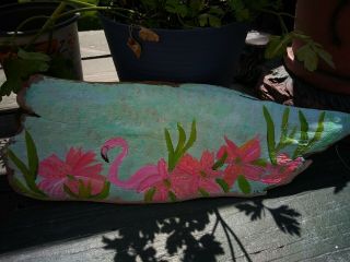 Hand Painted Art Ooak Driftwood Flamingo Home Decor Sunroom.  Porch
