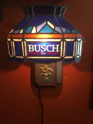 1985 Busch Beer Lighted Advertising Sign; Faux Stained Glass Sconce 3