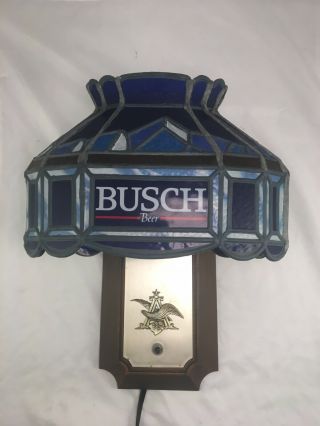 1985 Busch Beer Lighted Advertising Sign; Faux Stained Glass Sconce 5