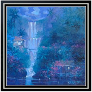 James Coleman Large Oil Painting On Canvas Signed Landscape Waterfall