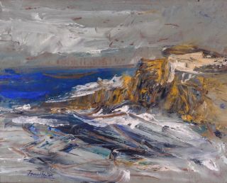 Richard Faralla (1916 - 1996 California) Abstract Seascape Small Oil Painting