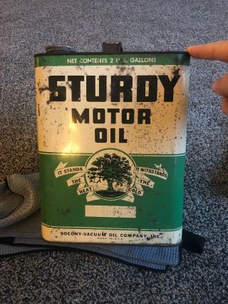 Vintage Socony Vacuum Sturdy Auto Car Truck Motor Oil 2 Gallon Can