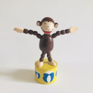 Vintage Curious George Wooden Push Puppet Toy