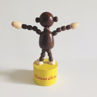 Vintage CURIOUS GEORGE Wooden Push Puppet Toy 3