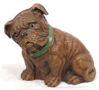 Vintage Syroco Wood Bulldog Figure Glass Eyes First I 