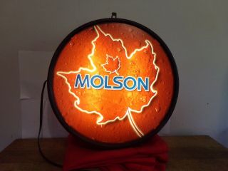 Vintage Collectible Hanging Lighted Molson Beer Sign Large 19 1/2 " Diameter