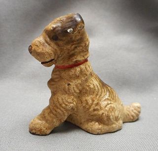 Old Hubley Miniature Painted Cast Iron Fox Terrier Puppy Dog Place Card Holder
