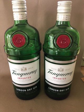 Set Of 2 Tanqueray Gin Empty Green Bottles One Liter 1l