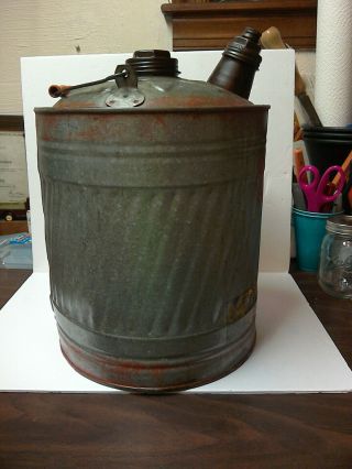 Vintage 5 Gallon Metal Gas Can With Wooden Handle