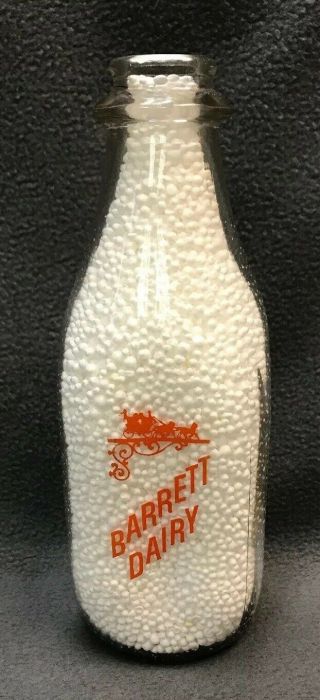 Barrett Dairy Farms One Quart Milk Bottle Nj Jersey 1 Qt Dept Agriculture