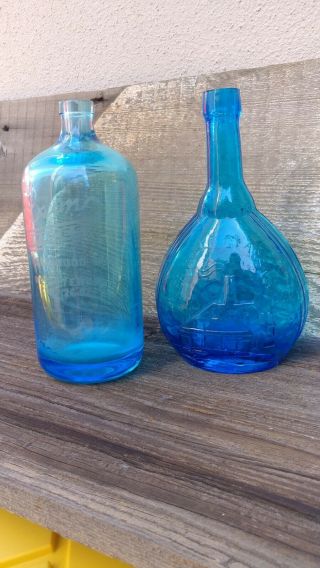 Antique Blue Bottle Jar Etched Glass Soda Syphon Czech Jacobson 