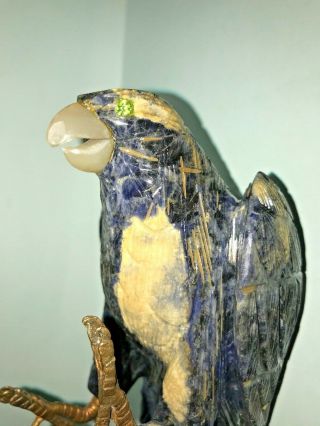 Carved Bird Lapis Lazuli 436 Grams Green Eyes Copper Legs And Feet
