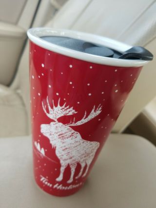 Tim Hortons 2018 Moose Ceramic Coffee Mug Travel Tumbler Red White
