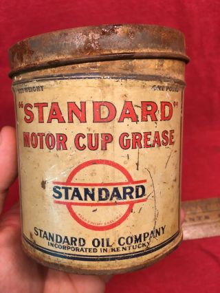 Vintage Standard Oil Motor Cup Grease Tin Can 1 Pound Gas Car Oil Ky