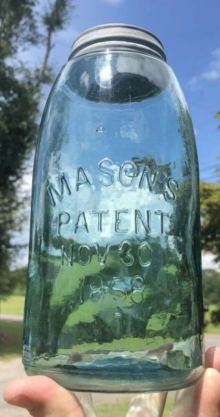 Rare Milk Glass Swirled Masons Patent 1858 Fruit Jar No Th Error Half Gallon