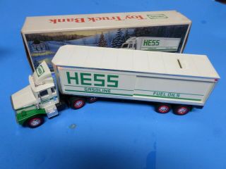 1987 Hess Truck And Bank,  Tractor - Trailer,  Has 3 Gasoline 55 Gallon Drums,  Lights