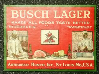 Busch Lager Budweiser Beer Label Anheuser - Busch Inc,  St.  Louis,  Mo.  Prohibition